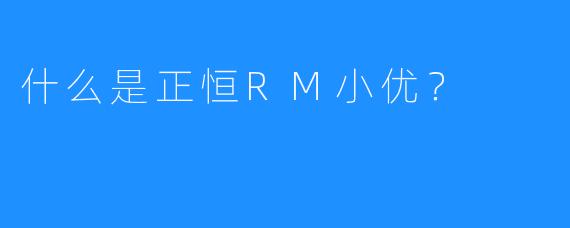 什么是正恒RM小优?
