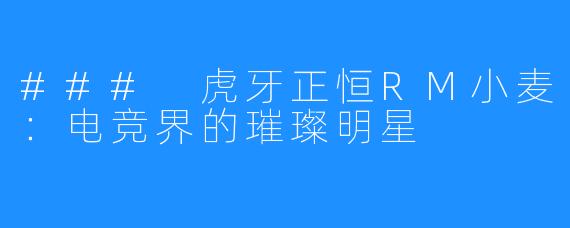 ### 虎牙正恒RM小麦:电竞界的璀璨明星